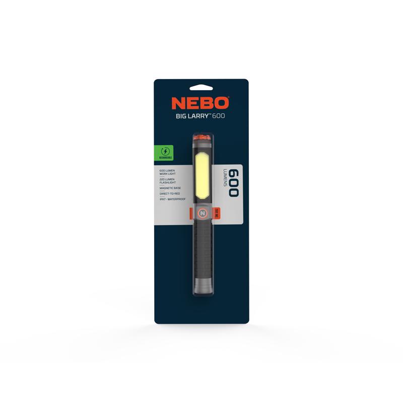 NEBO Big Larry 600 lm Black/Gray LED Rechargeable Work Light Flashlight 18650 Battery