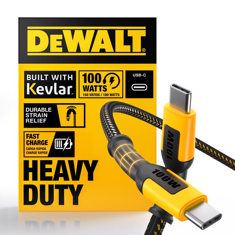 DeWalt Type C to Type C Cable 6 ft. Black/Yellow