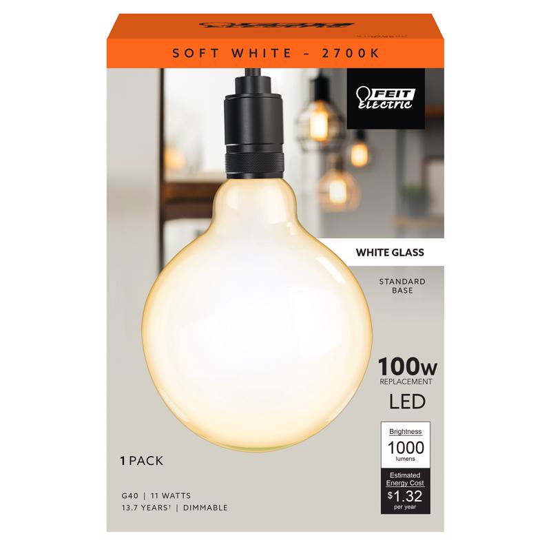 Feit G40 E26 (Medium) Filament LED Bulb Soft White 100 Watt Equivalence 1 pk