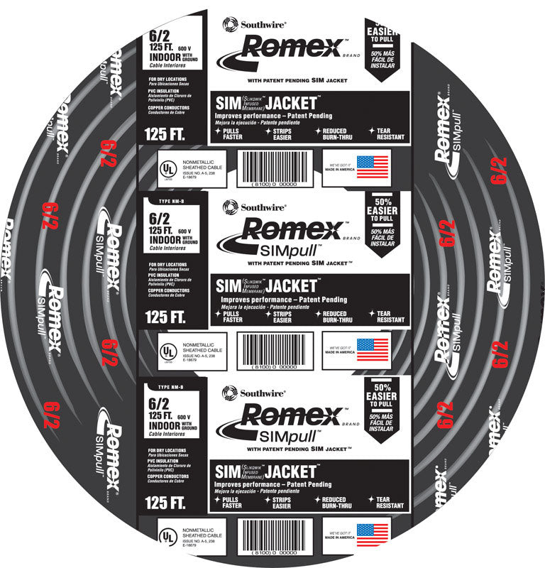Southwire 125 ft. 6/2 Stranded Romex Type NM-B WG Non-Metallic Wire