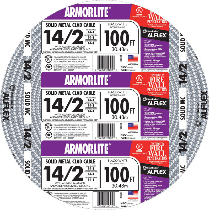 Southwire Armorlite 100 ft. 14/2 Solid Copper Cable