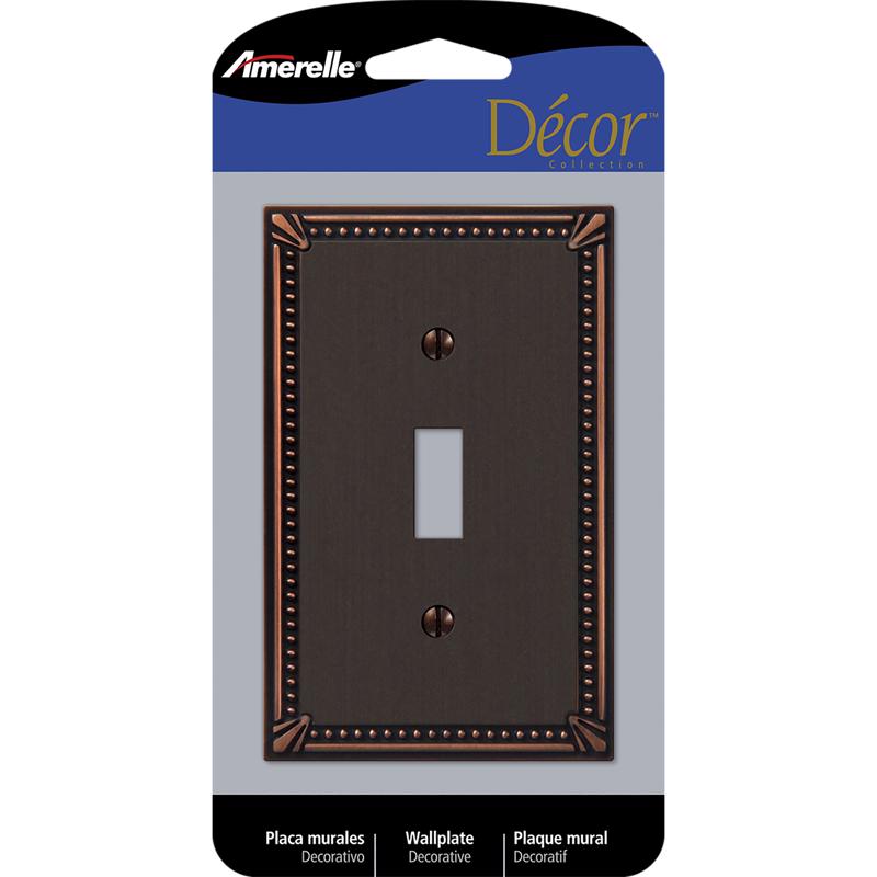 Amerelle Imperial Bead Aged Bronze 1 gang Die-Cast Metal Toggle Wall Plate 1 pk