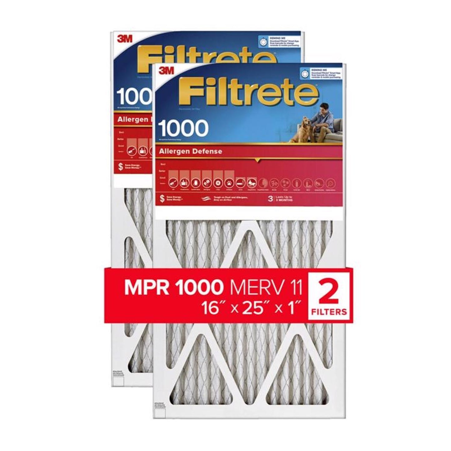 Filtrete 16 in. W X 25 in. H X 1 in. 1000 MPR Pleated Air Filter 2 pk
