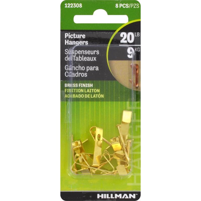 HILLMAN Brass-Plated Gold Conventional Picture Hanger 20 lb 8 pk