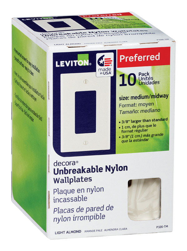 Leviton Decora Almond 1 gang Thermoplastic Nylon Decorator Wall Plate 10 pk