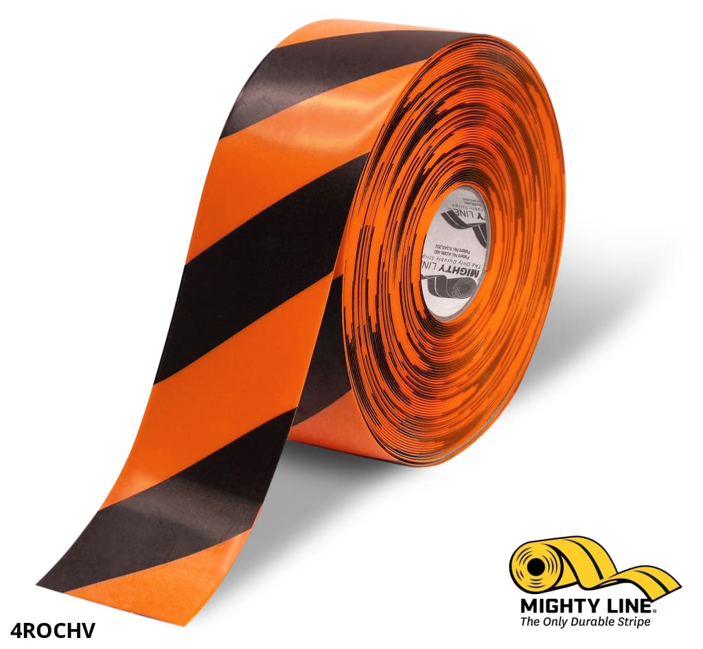 4" Orange Tape with Black Chevrons - 100' Roll - Safety Floor Tape