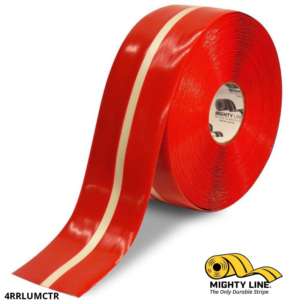4" Red MightyGlow with Luminescent Center Line - 100' Roll - Floor Tape & Safety Floor Tape
