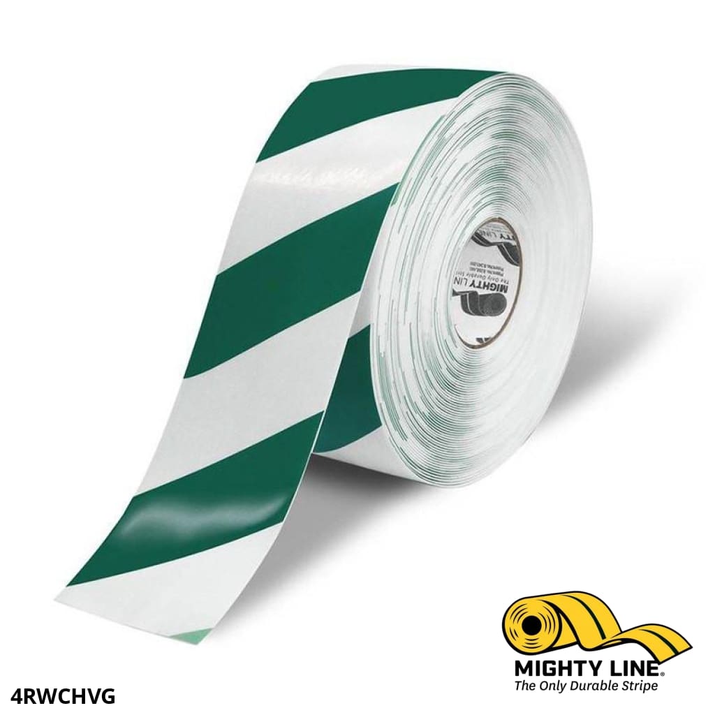 4" White Tape with Green Chevrons - 100' Roll - Safety Floor Tape