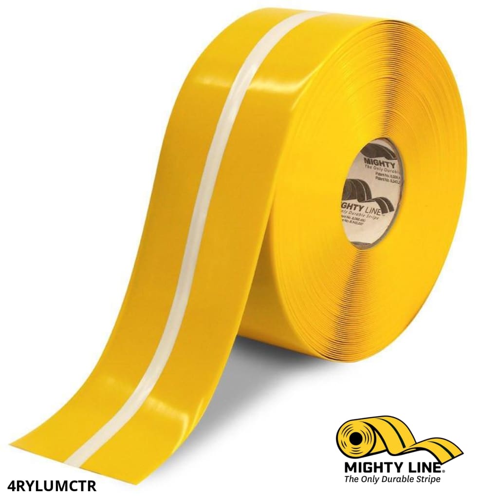 4" Yellow MightyGlow with Luminescent Center Line - 100' Roll - Floor Tape & Safety Floor Tape