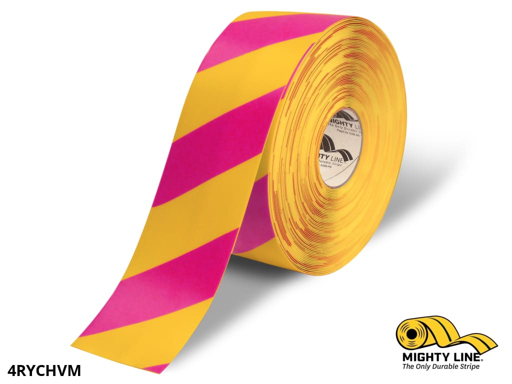 4" Yellow Tape with Magenta Chevrons - 100' Roll - Safety Floor Tape