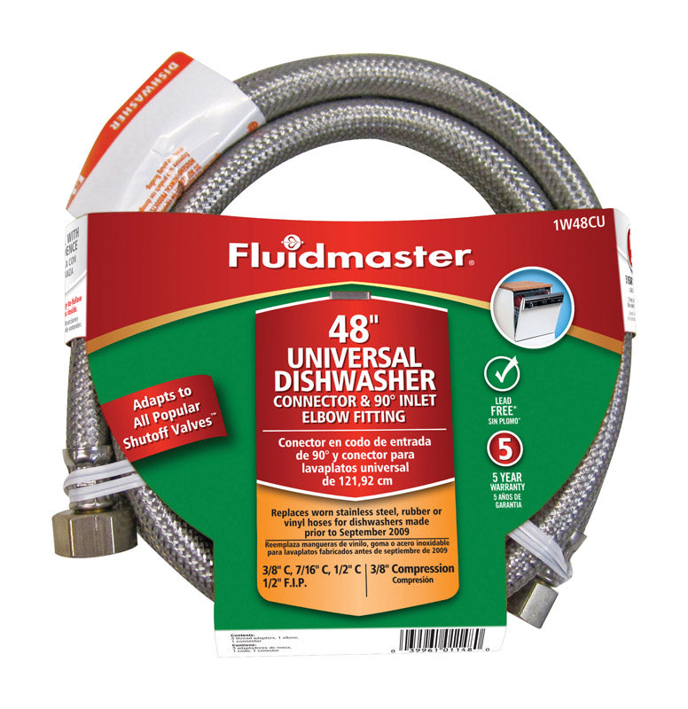 Fluidmaster 3/8 in. Compression X 1/2 in. Compression 48 in. Stainless Steel Dishwasher Supply Lin
