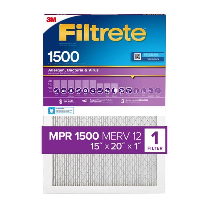 Filtrete 15 in. W X 20 in. H X 1 in. 1500 MPR Pleated Air Filter 1 pk
