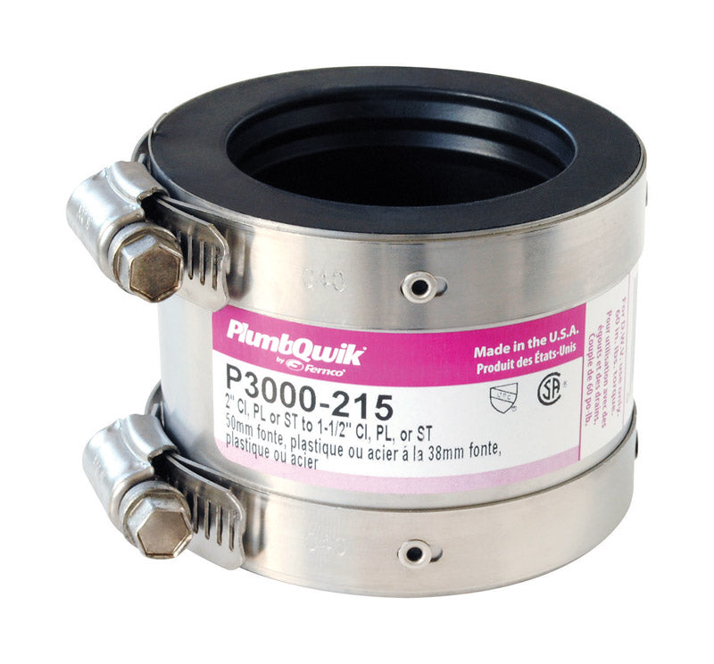 Fernco Proflex Schedule 40 1-1/2 in. Hub X 2 in. Hub Neoprene Rubber 3-1/2 in. Shielded Coupling 1