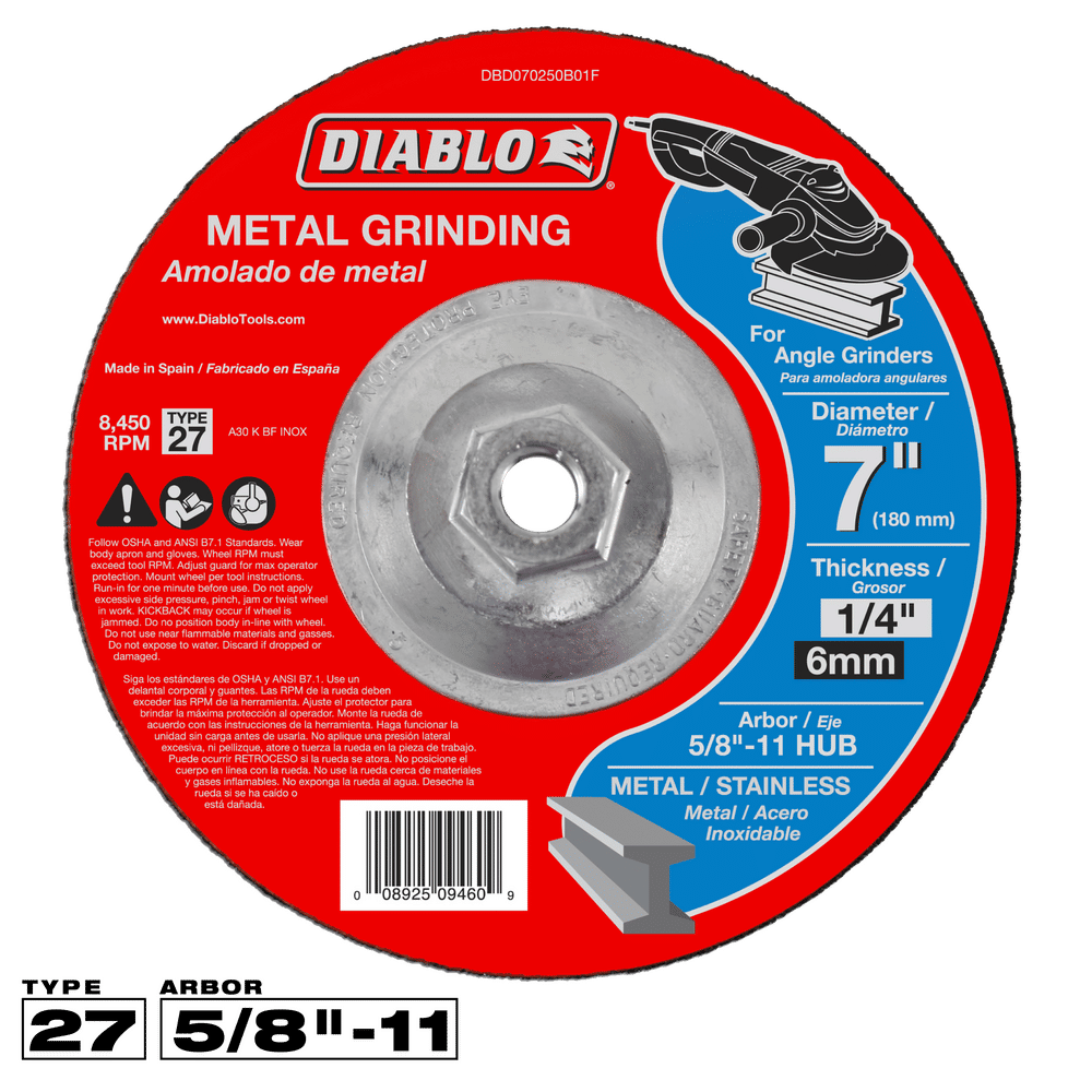 Diablo 7 in. D X 5/8-11 in. X 1/4 in. thick Aluminum Oxide Metal Grinding Disc 1 pc