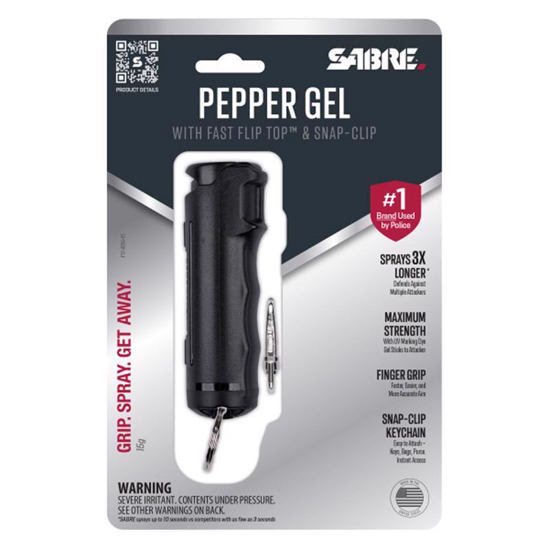 Sabre Pepper Gel Black Aluminum/Plastic Flip Top Keychain