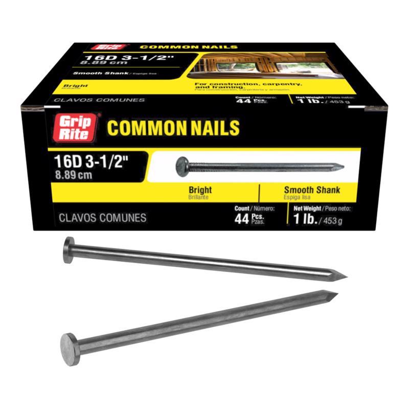 Grip-Rite 16D 3-1/2 in. Common Bright Steel Nail Flat Head 1 lb