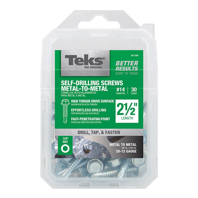 Teks No. 14 in. X 2-1/2 in. L Hex Hex Washer Head Sheet Metal Screws 30 pk