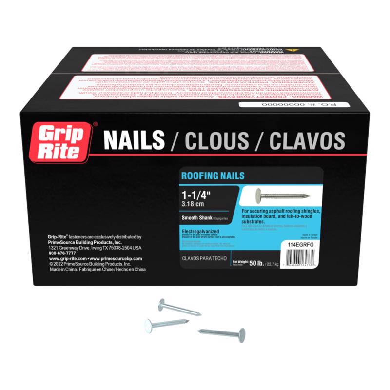 Grip-Rite 1-1/4 in. Roofing Electro-Galvanized Steel Nail Flat Head 50 lb