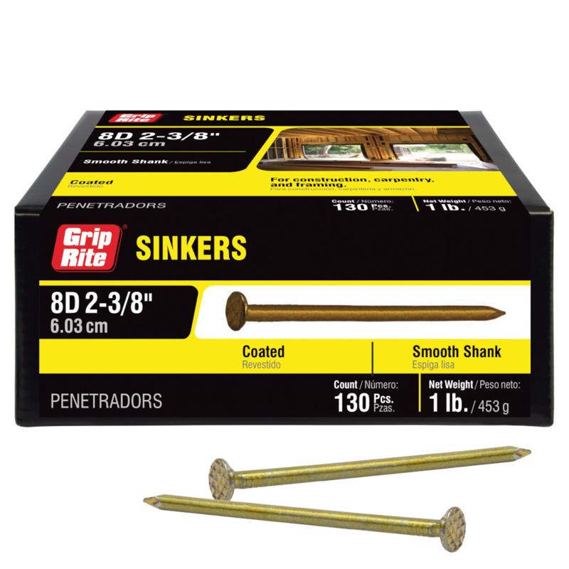 Grip-Rite 8D 2-3/8 in. Sinker Coated Steel Nail Countersunk Head 1 lb
