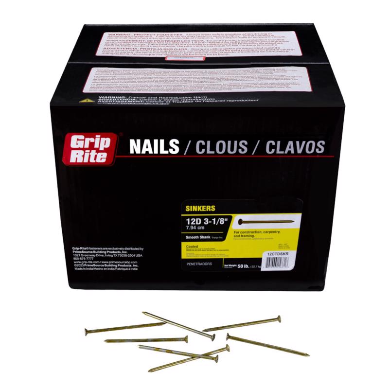 Grip-Rite 12D 3-1/8 in. Sinker Vinyl Steel Nail Countersunk Head 50 lb