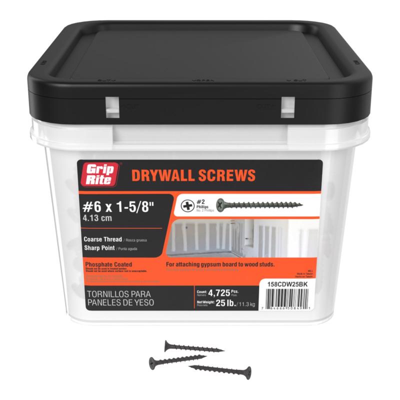 Grip-Rite No. 6 wire X 1-5/8 in. L Phillips Coarse Drywall Screws 25 lb 5000 pk