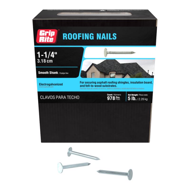 Grip-Rite 1-1/4 in. Roofing Electro-Galvanized Steel Nail Flat Head 5 lb