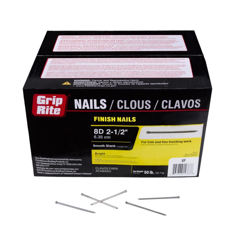 Grip-Rite 8D 2-1/2 in. Finishing Bright Steel Nail Cupped Head 50 lb
