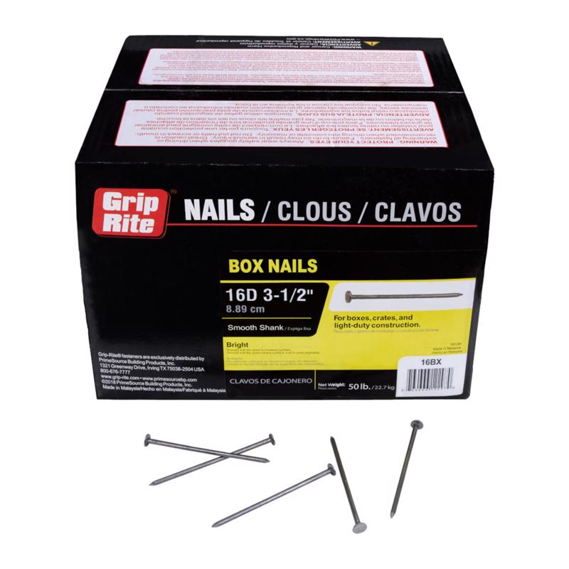 Grip-Rite 16D 3-1/2 in. Box Bright Steel Nail Flat Head 50 lb