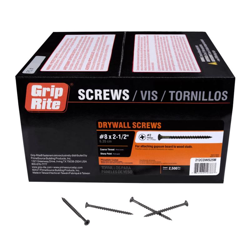 Grip-Rite No. 8 wire X 2-1/2 in. L Phillips Coarse Drywall Screws 2500 pk