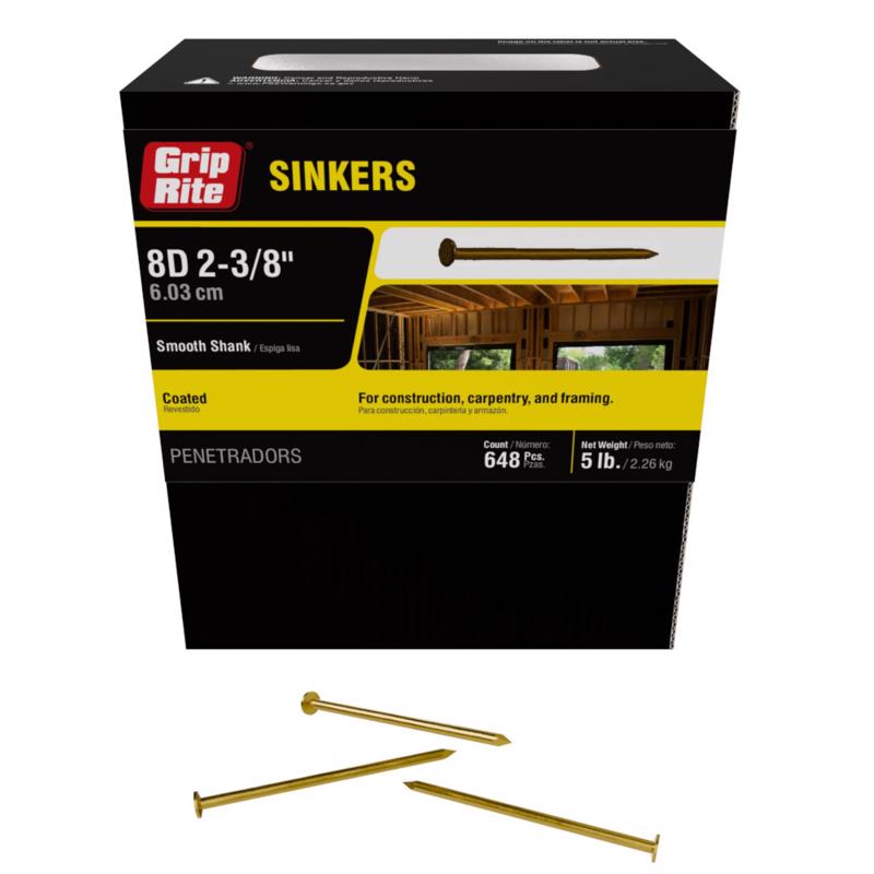 Grip-Rite 8D 2-3/8 in. Sinker Coated Steel Nail Countersunk Head 5 lb