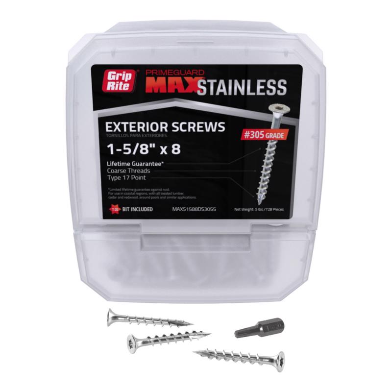 Grip-Rite PrimeGuard Max No. 8 wire X 1-5/8 in. L Silver Star Bugle Head Deck Screws 5 lb 750 pk