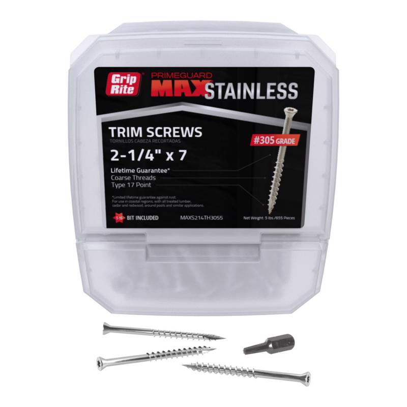 Grip-Rite PrimeGuard Max No. 7 wire X 2-1/4 in. L Gray Star Trim Head Deck Screws 5 lb 690 pk
