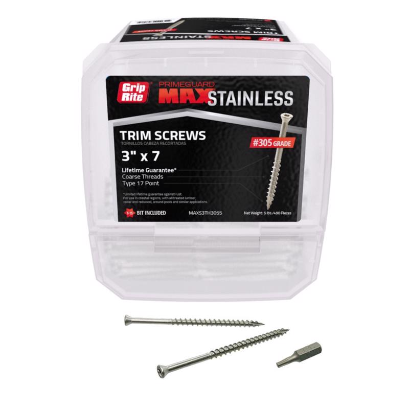Grip-Rite PrimeGuard Max No. 7 wire X 3 in. L Gray Star Trim Head Deck Screws 5 lb 490 pk
