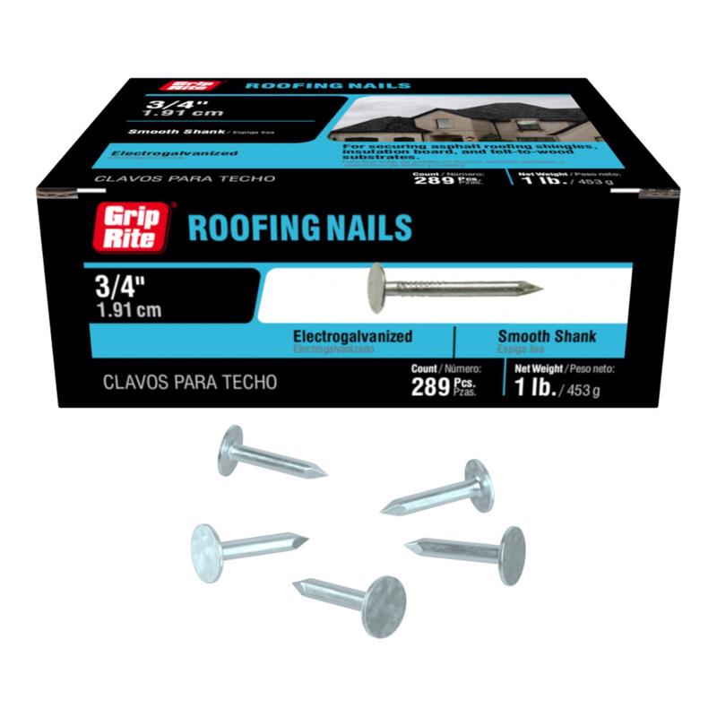 Grip-Rite 3/4 in. Roofing Electro-Galvanized Steel Nail Flat Head 1 lb