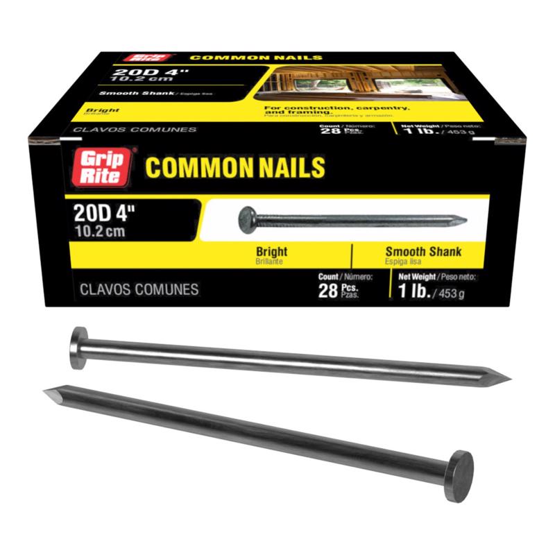 Grip-Rite 20D 4 in. Common Bright Steel Nail Flat Head 1 lb