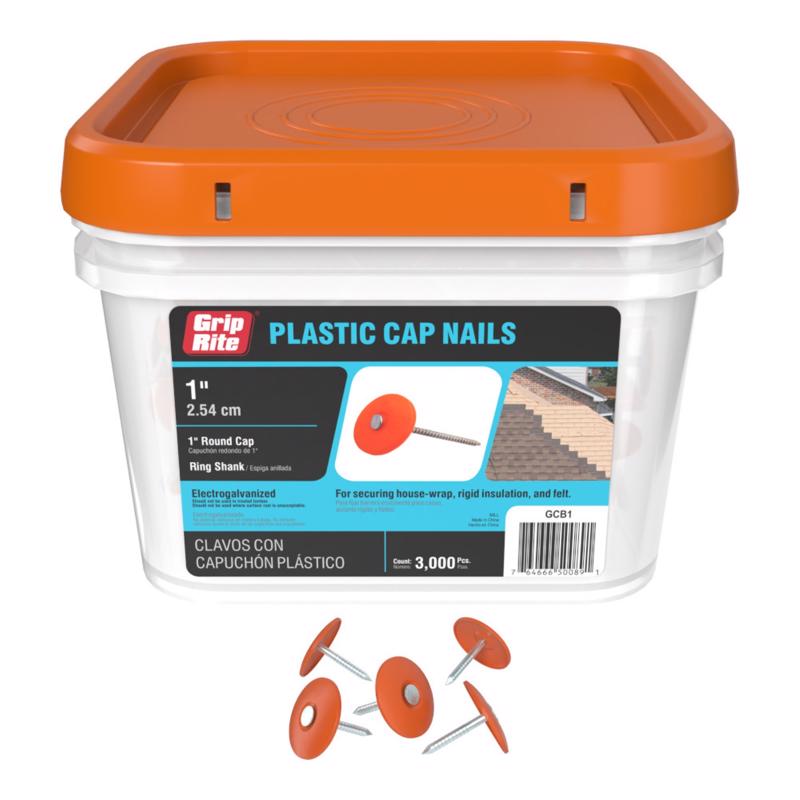 Grip-Rite No. 12 1 in. Cap Electro-Galvanized Plastic/Steel Nail Plastic Head