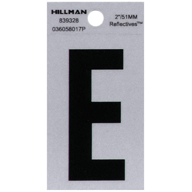 HILLMAN 2 in. Reflective Black Vinyl Self-Adhesive Letter E 1 pc
