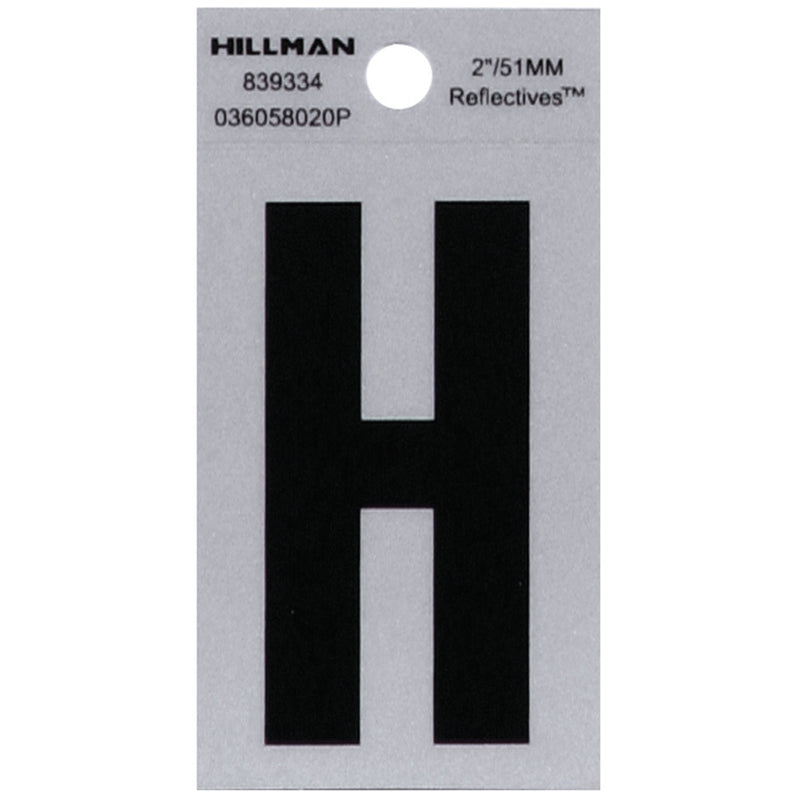 HILLMAN 2 in. Reflective Black Vinyl Self-Adhesive Letter H 1 pc