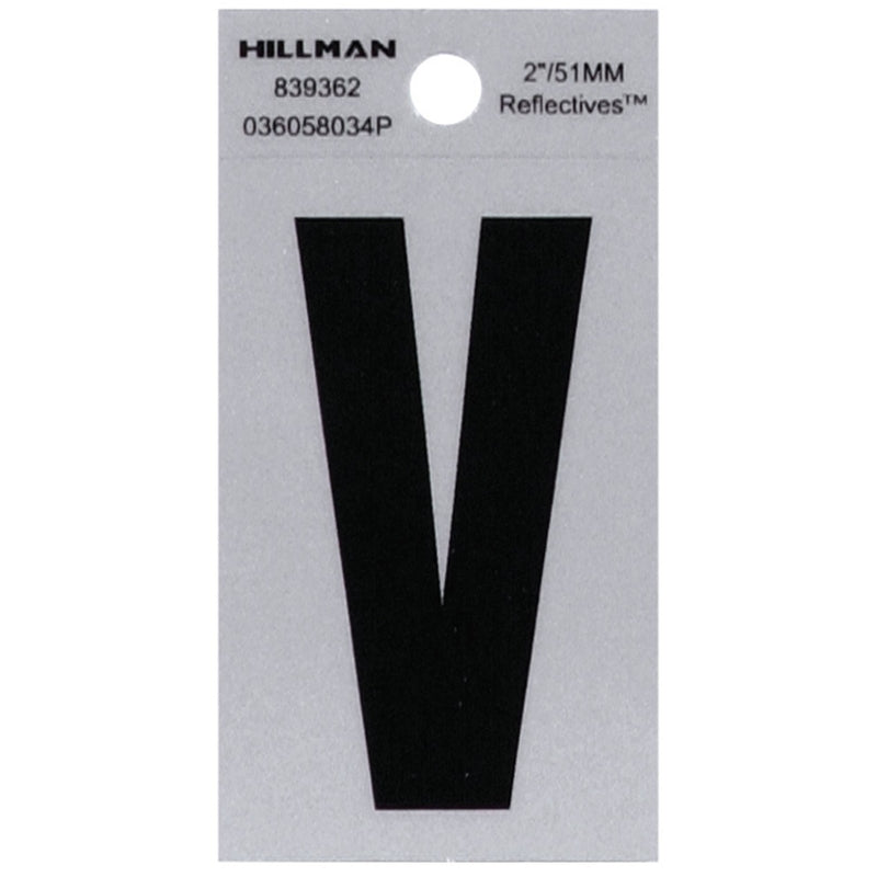 HILLMAN 2 in. Reflective Black Vinyl Self-Adhesive Letter V 1 pc