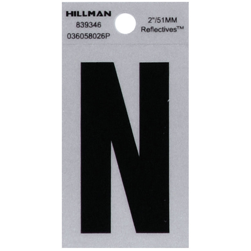 HILLMAN 2 in. Reflective Black Vinyl Self-Adhesive Letter N 1 pc