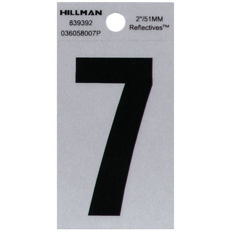 HILLMAN 2 in. Reflective Black Vinyl Self-Adhesive Number 7 1 pc