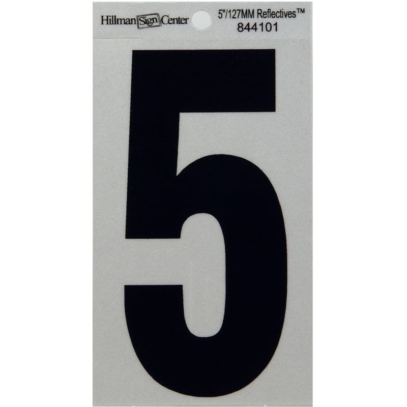 HILLMAN 5 in. Reflective Black Vinyl Self-Adhesive Number 5 1 pc
