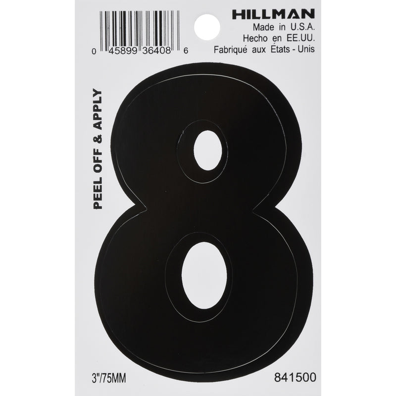 HILLMAN 3 in. Black Vinyl Self-Adhesive Number 8 1 pc
