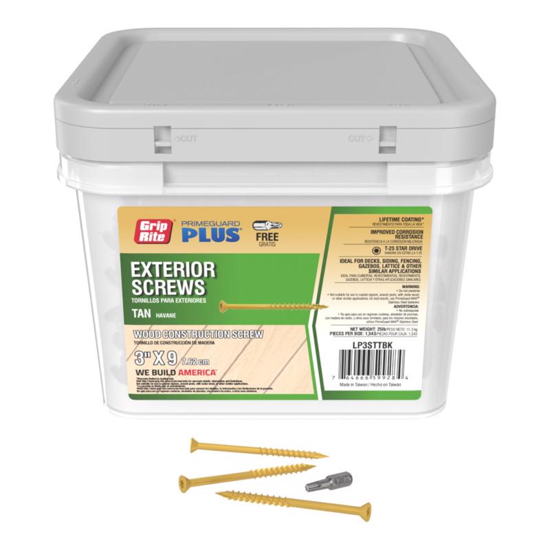 Grip-Rite PrimeGuard Plus No. 9 wire X 3 in. L Tan Star Flat Head Deck Screws 25 lb