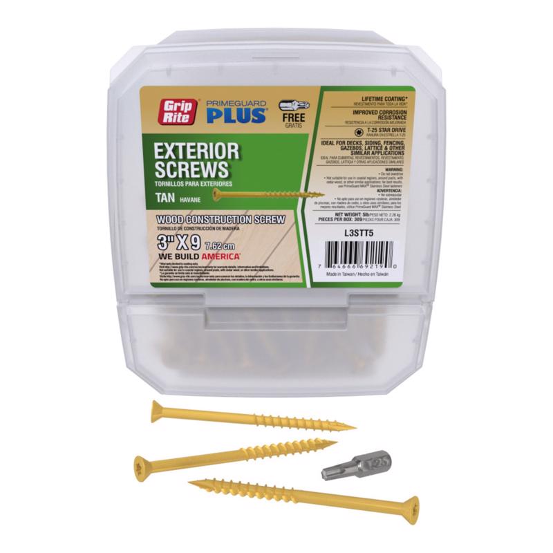 Grip-Rite PrimeGuard Plus No. 9 X 3 in. L Tan Star Bugle Head Deck Screws 5 lb 123 pk