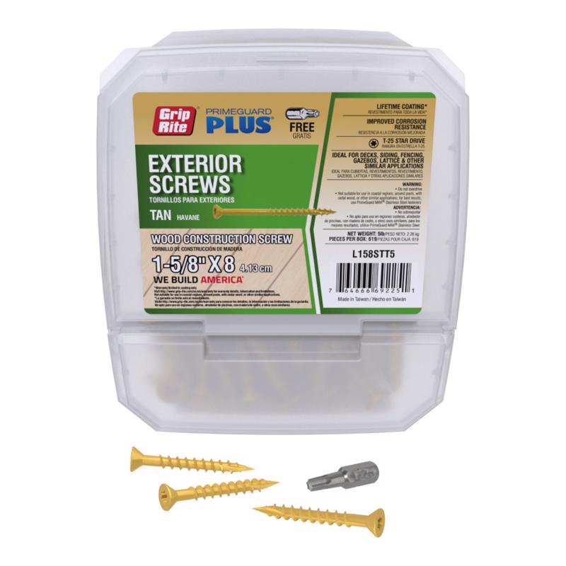 Grip-Rite PrimeGuard Plus No. 8 wire X 1-5/8 in. L Tan Star Bugle Head Deck Screws 5 lb 614 pk