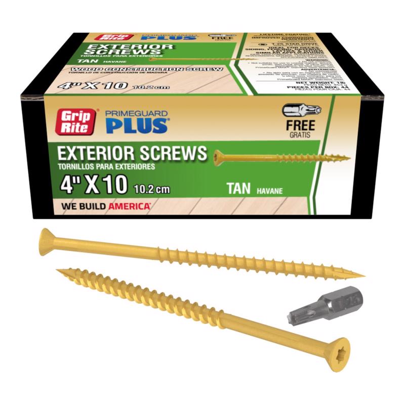 Grip-Rite PrimeGuard Plus No. 10 wire X 4 in. L Tan Star Bugle Head Exterior Deck Screws 1 lb 53 pk