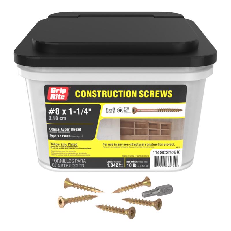 Grip-Rite No. 8 wire X 1-1/4 in. L Star Flat Head Coarse Construction Screws