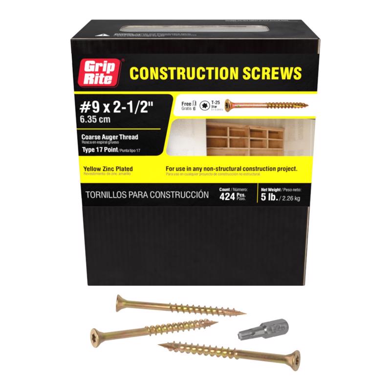 Grip-Rite No. 9 wire X 2-1/2 in. L Star Flat Head Coarse Construction Screws