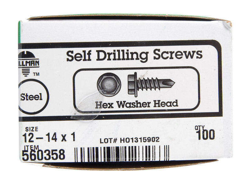 HILLMAN No. 12 Ga. X 1 in. L Hex Hex Washer Head Sheet Metal Screws 100 pk